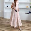 Patchwork Solid Color Long Skirt Sleeveless Commuter Crew Neck Dress