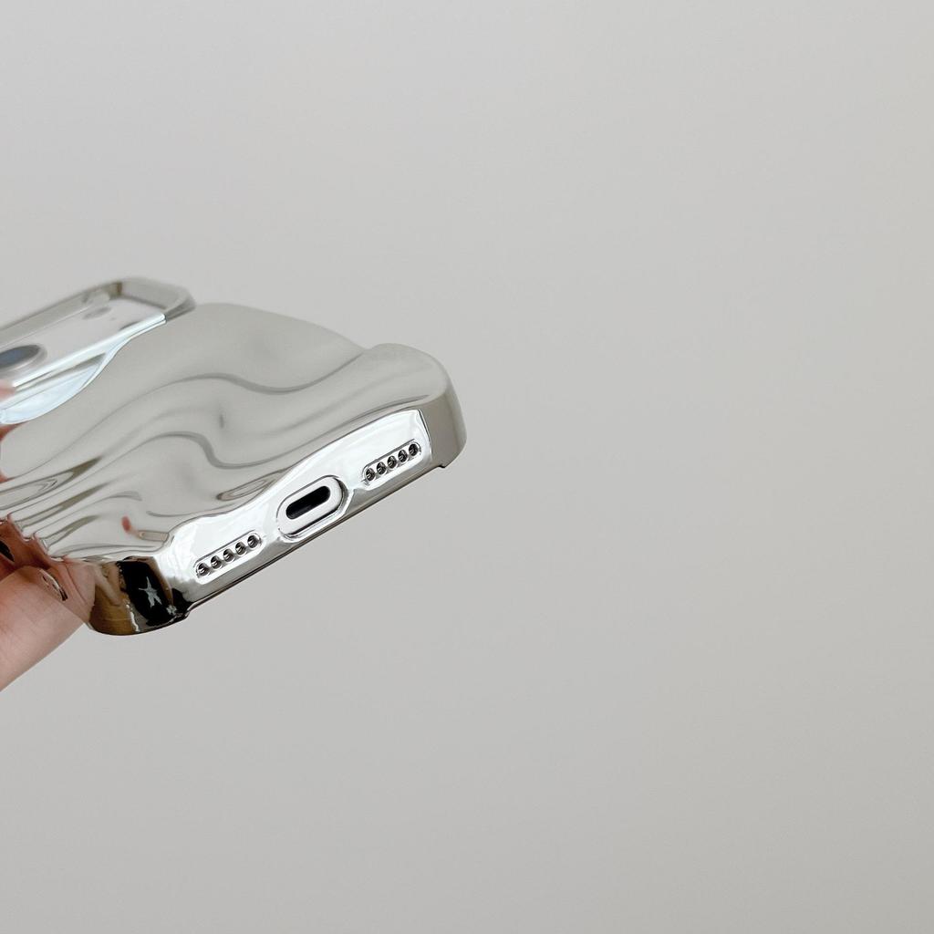 Premium Electroplated Silver Ripple Pattern Case for iPhone 14 Pro Max / 15 / 16 / 17 Pro