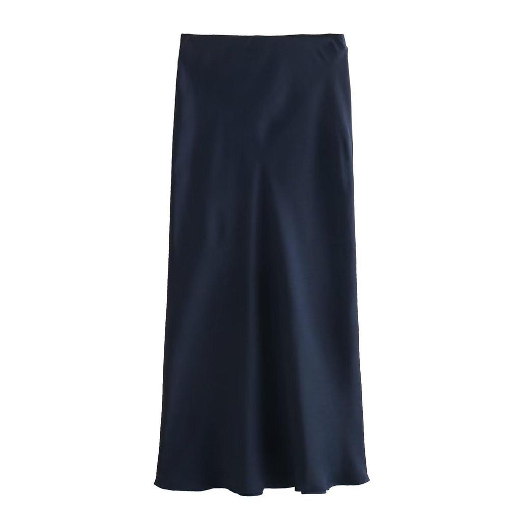 New European & American Style Satin Midi Skirt 8632845