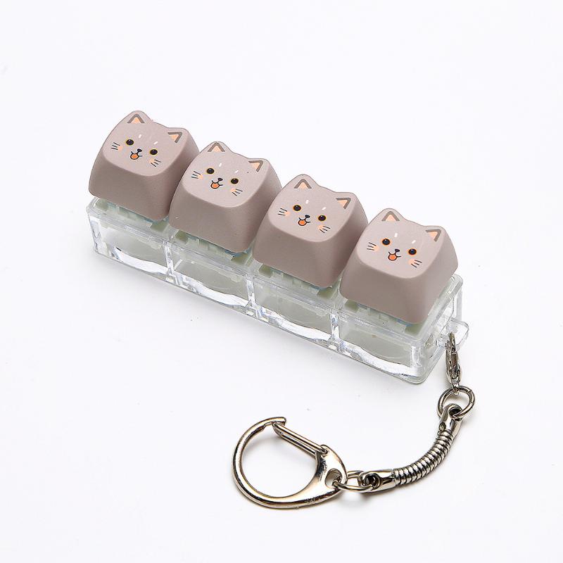 Cute Cat Shaped Keycap Keychain Adorable Cartoon Design Durable Key Charm for Backpack Gaming Peripheral Lover Gift