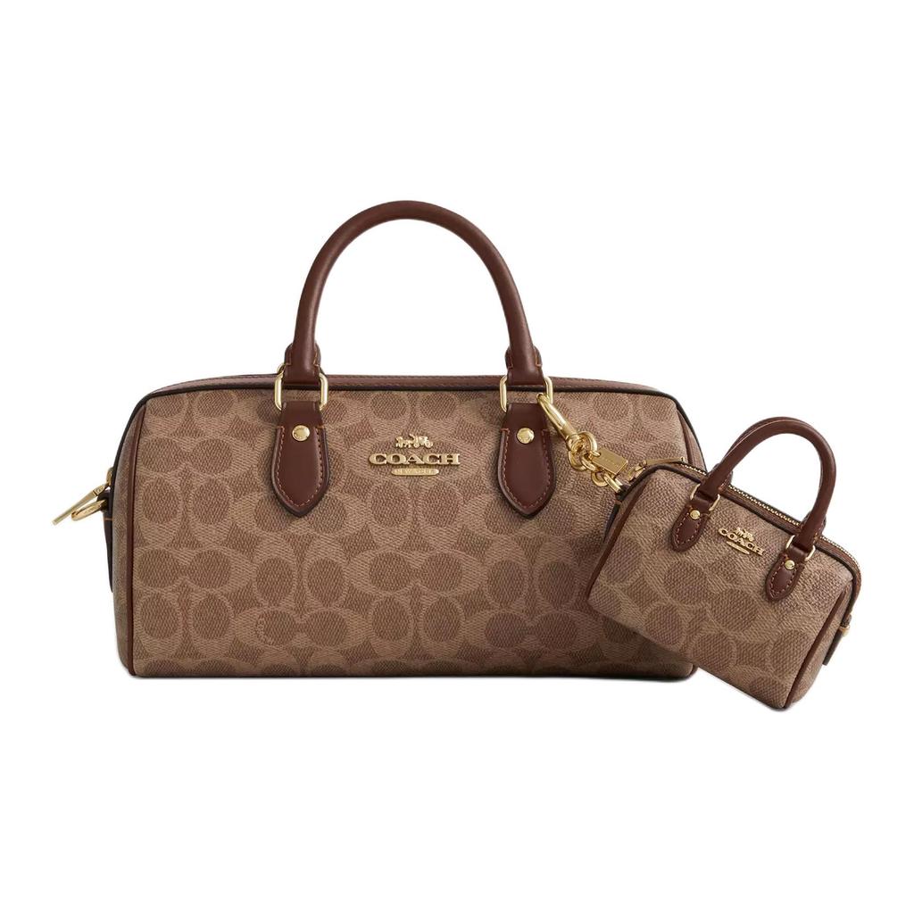 New COACH Coated Canvas With Smooth Leather Bag Charm Bag Merch Mini Women's Gold & Tan & Brown CX068-IMXHE