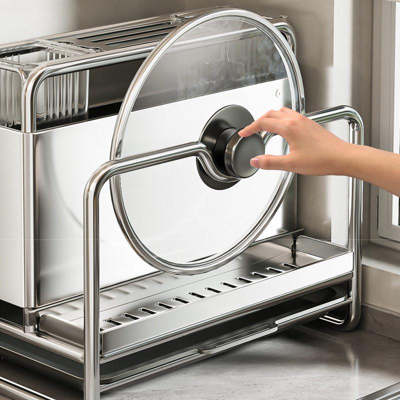 Stainless Steel Knife and Utensil Holder with Cutting Board Rack