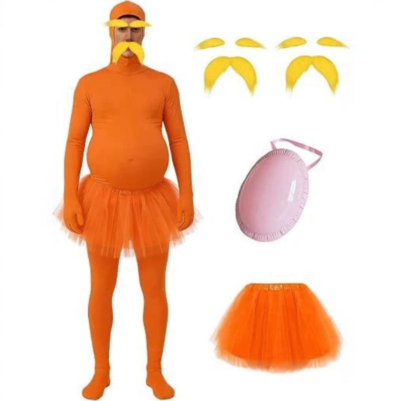 The Lorax Orange Full Face Puffy Skirt Zentai Set, Halloween Funny Party Performance Costume