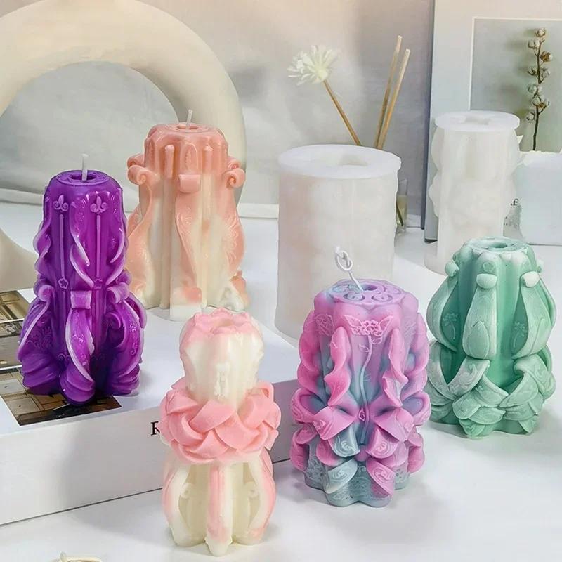 Nuevo Molde de Silicona Tallado Creativo para Velas para Velas de Aromaterapia DIY, Adornos de Yeso, Jabón, Molde de Resina Epoxi, Fabricación de Artesanías