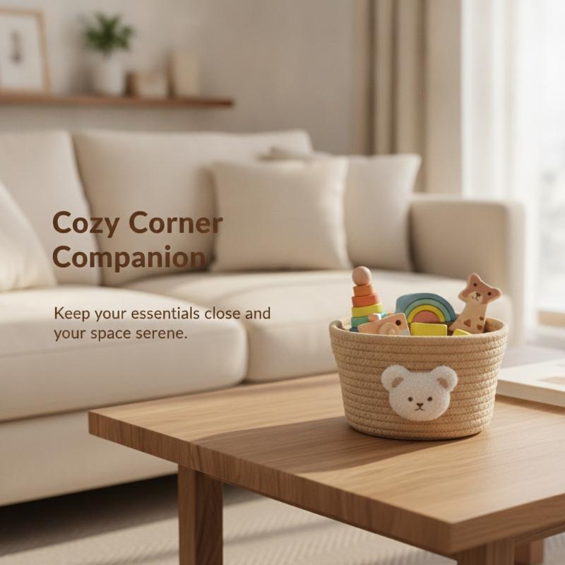 Cute Small Size Cotton Storage Basket Desktop Organizer Children Friendly Bedroom Storage