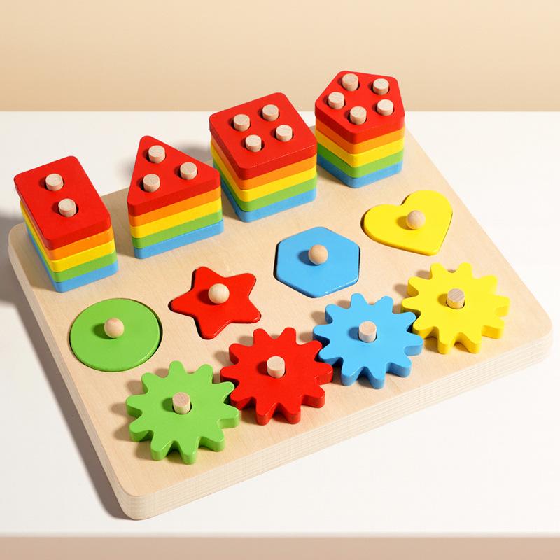 Montessori Geometric Pegboard Toy Shape Color Matching Stacker for Toddlers Wooden Sorting Educational Toys for Boys Girls
