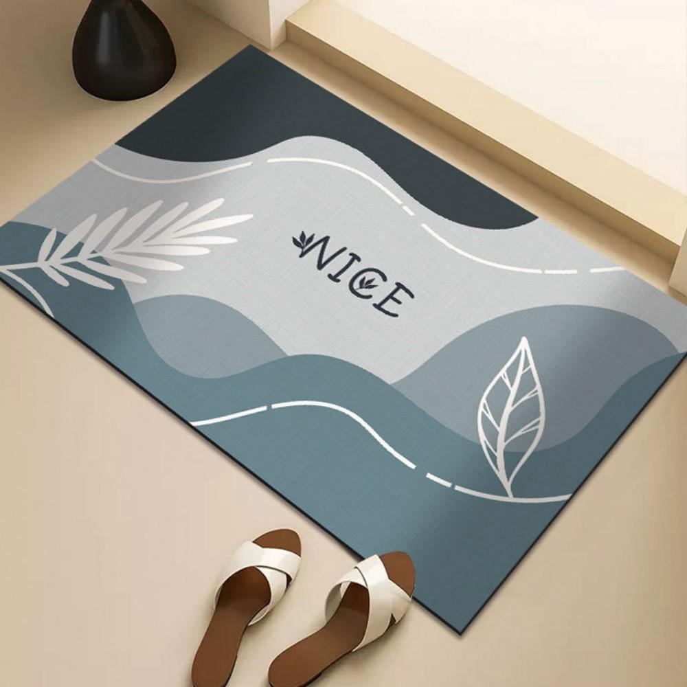 Healing Starter Rug Grey And Blue Geometric Botanical Pattern Non Slip Absorbent Floor Mat Home Decorative Rugs