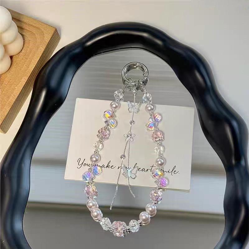 Hand-beaded Phone Hand Rope Butterfly Crystal Bag Pendant New Car Keychain  Ornament