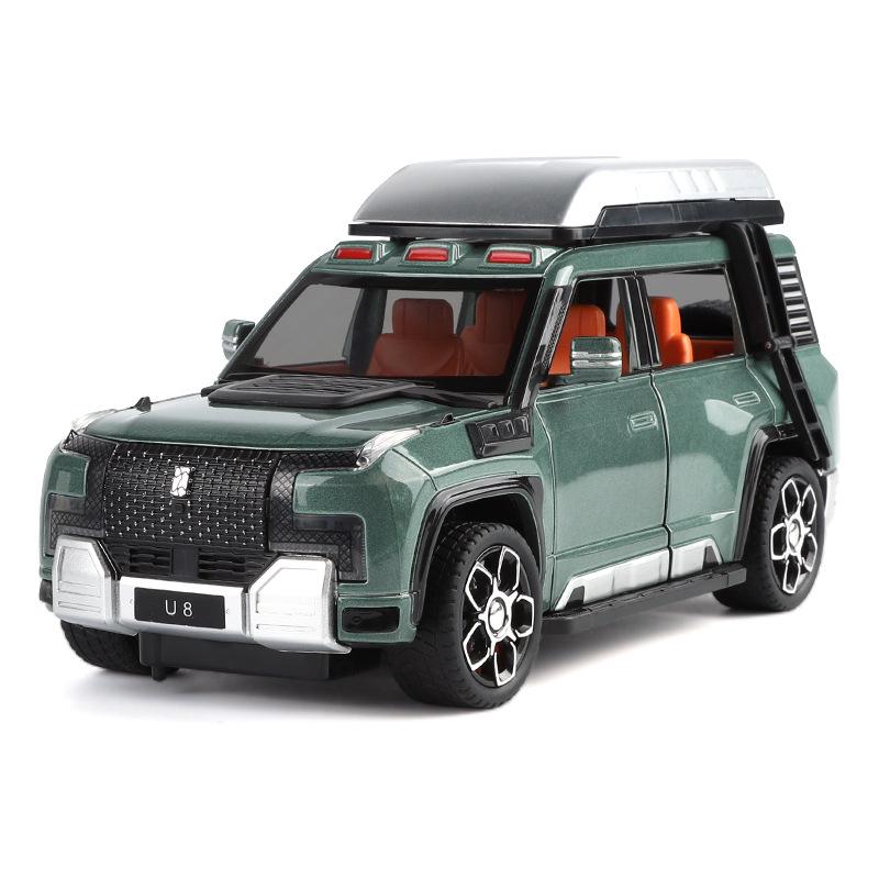 

1/24 Scale BYD LOOK UPAT U8 Off-road Version Alloy SUV Diecast Model Sound & Light Pull Back Toy Trendy Display Ornament Gift for Kids зелёный