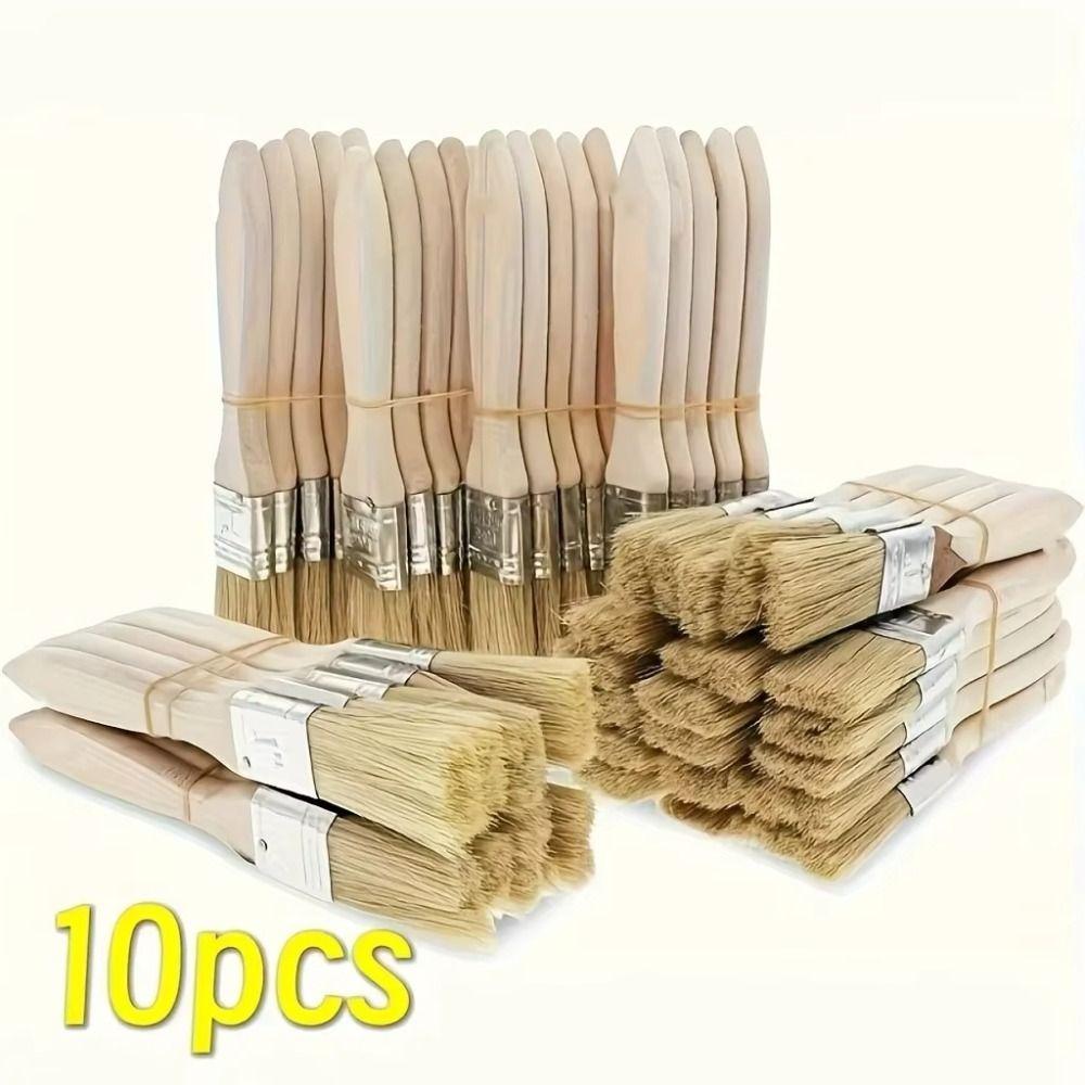 

10Pcs Wooden Handle Pig Mane Brushes Thickened Wall Paint Brush Furniture Painting 10pcs