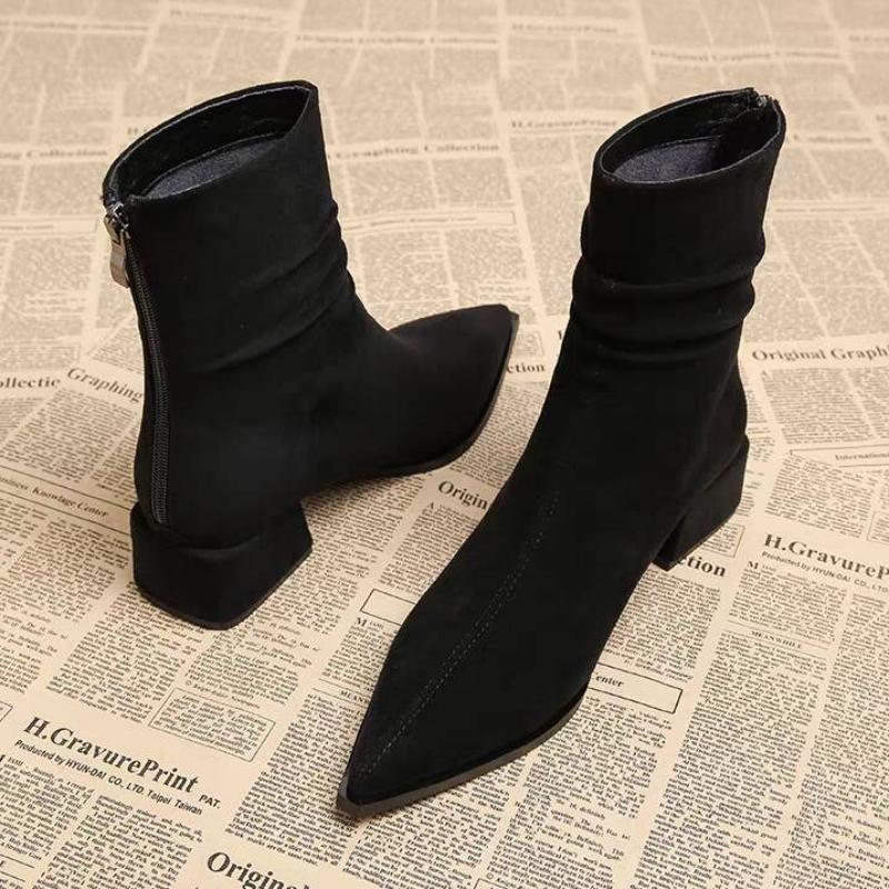 Fashion Women Ankle Boots Pointed Toe Heeled Shoes Elegant 2025 Suede Chunky Chelsea Fashion Boots Woman Winter New Pumps Sexy Botas