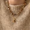Natürlicher Tigerauge Stein Handgefertigt Wassertropfen Retro Perlenkette Zubehör Damen Herbst Winter Schichtketten für Pullover Leicht