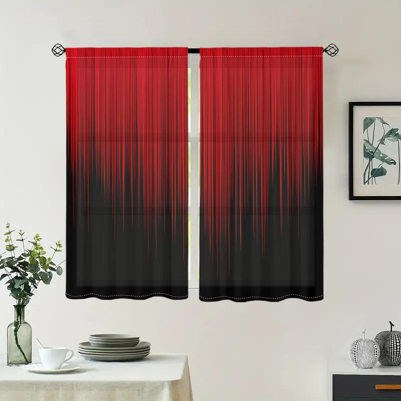 2 Pieces, Vibrant Red and Black Striped Curtains - Semi Dark and Easy To Hang - Living Room, Bedroom, Kitchen, Home Decoration