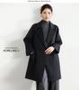Women's Mid-Length Black Double-Faced Cashmere Wool Coat - 2025 Autumn/Winter Collection
