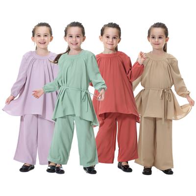 Muslim Girl Tops Andloose Pantssuit Islamic Arab Middle East Kids Long Sleeve Kaftan Casual Wide Leg Pants