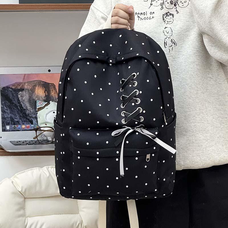 Schoolbag backpack atmosphere new casual bow design polka dot girls backpack high school students large capacity school bag