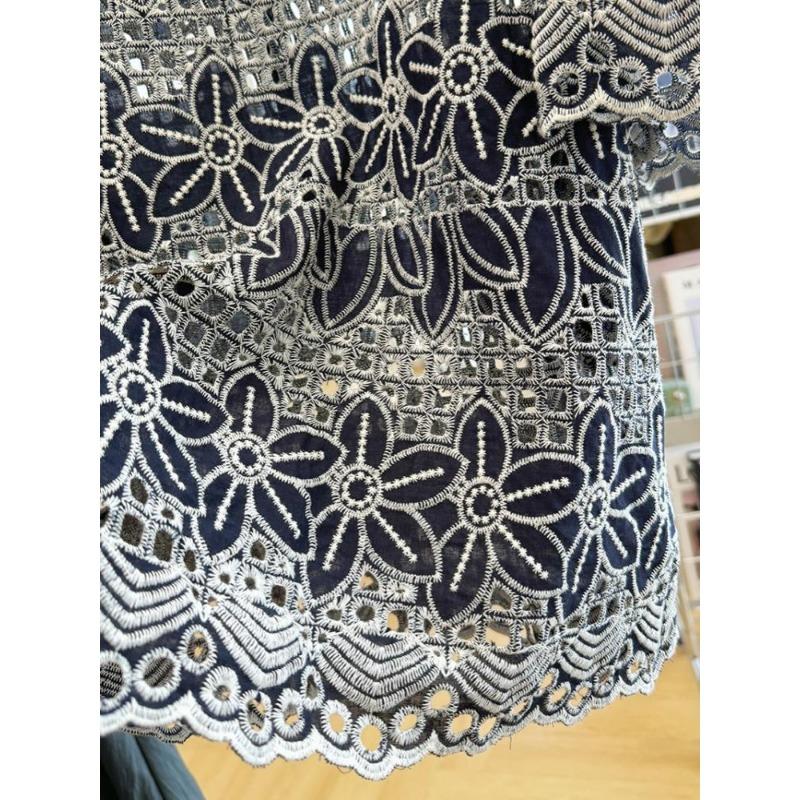 Summer Lace Hollow Out Short Sleeve Round Neck Blouse Women Elegant Embroidery Loose Fit Youthful Shirt