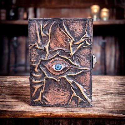Eye Leather Journal Notebook Sketchbook Vintage Antique Deckle Paper, Book Of Shadows,  Spooky Grimoire Witchcraft 5x7Diary