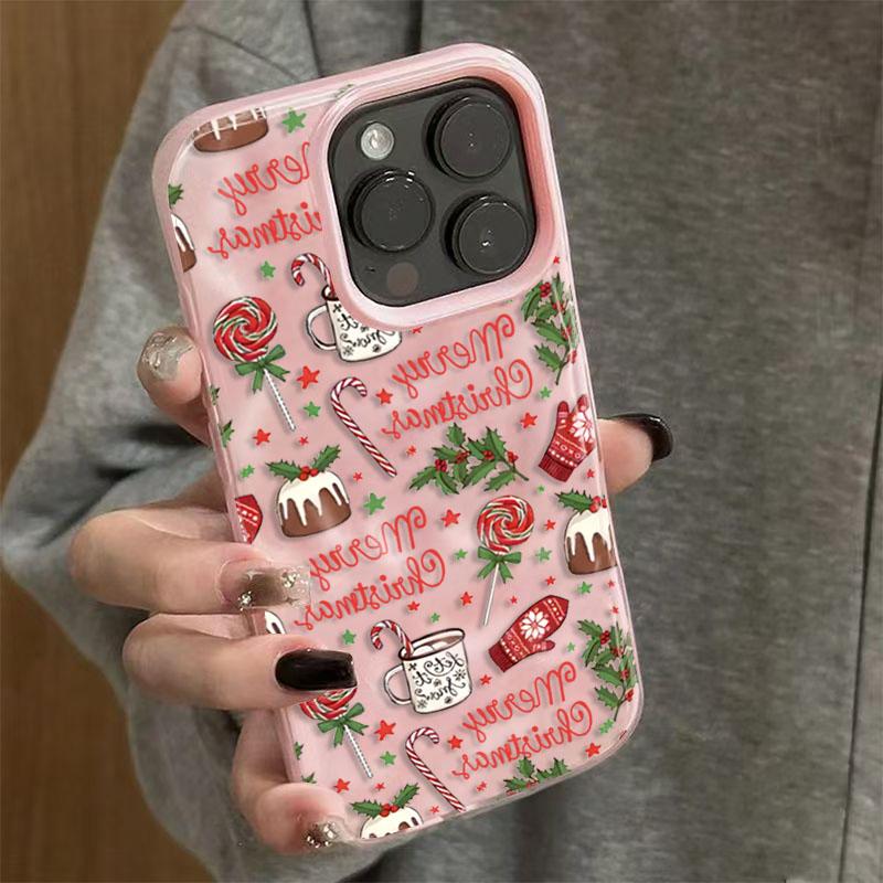 15PRO Christmas cake lollipop red Stars Phone Cases for iPhone 11 12 13 14 16E Pro Max Air Plus Shockproof Soft TPU Cover Case