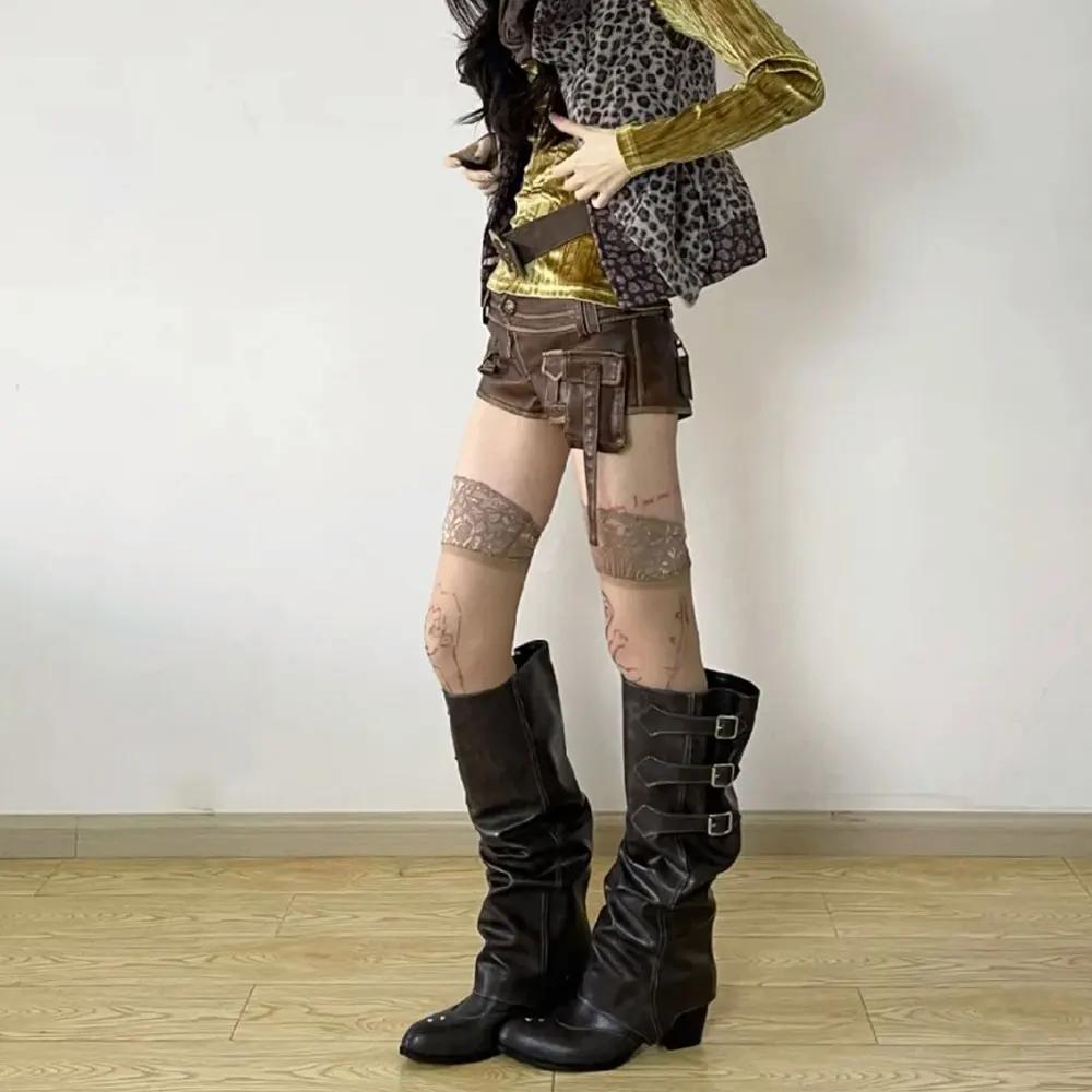 Fashion Brand New High Quality Wasteland style Vintage y2k Detachable Knee High Boots Barrel Maillard Trouser Leg Boot Women Black Shoes