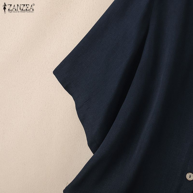 ZANZEA Women Casual Round Neck Half Sleeve Loose Cardigan Blouse