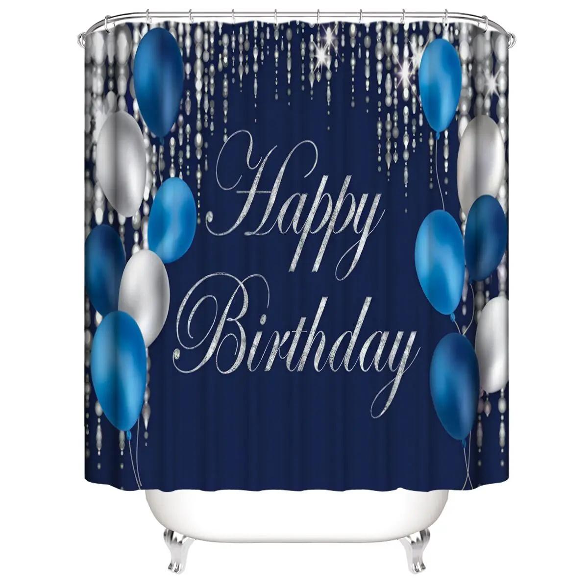 

Занавеска для душа на день рождения Полиэстеровая ткань Сине-розовая тематика Занавеска для ванной Декор Набор 180x180см с 12 крючками Домашняя занавеска 180*180cm фиолетовый