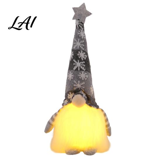 Snowflake Jacquard Hat Gnome Lighted Christmas Decoration Small Plush Swedish Doll Winter Light Beard Doll Up Elf Ornament for Xmas Party