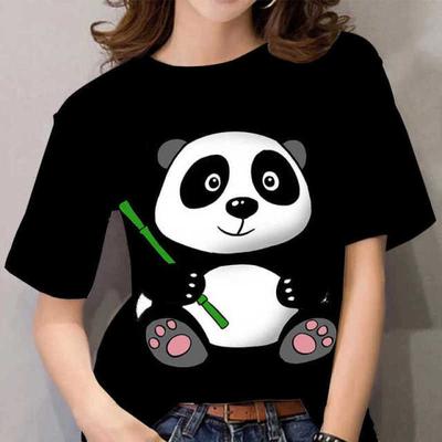 New Women's T-shirt 3D Panda Print Short Sleeve Top Summer Casual Black T-shirt Plus Size XS-6XL