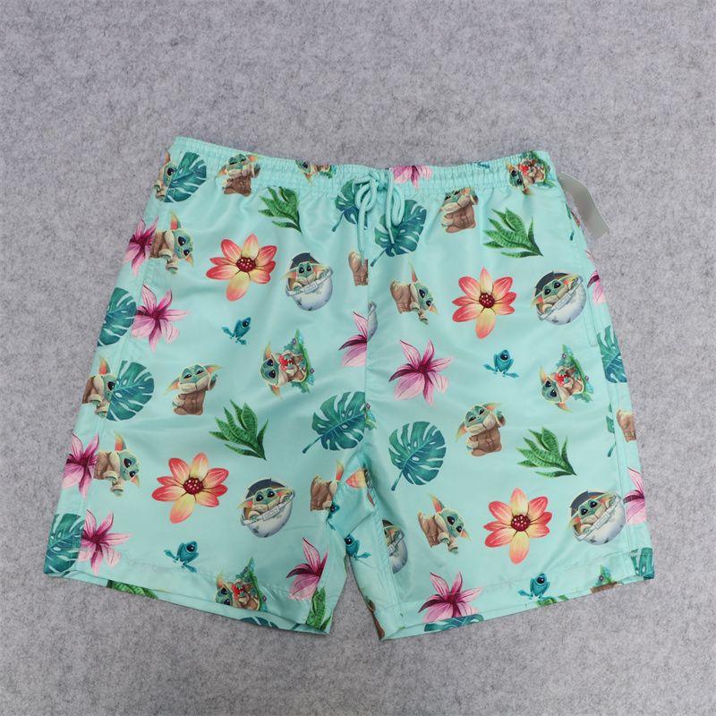 

European and American Single Men s Summer Outdoor Beach Pants Tide Fashion Print Quick-Drying Shorts Elastic Waist Loose Straight-leg Fifth Pants Blue Print XXL