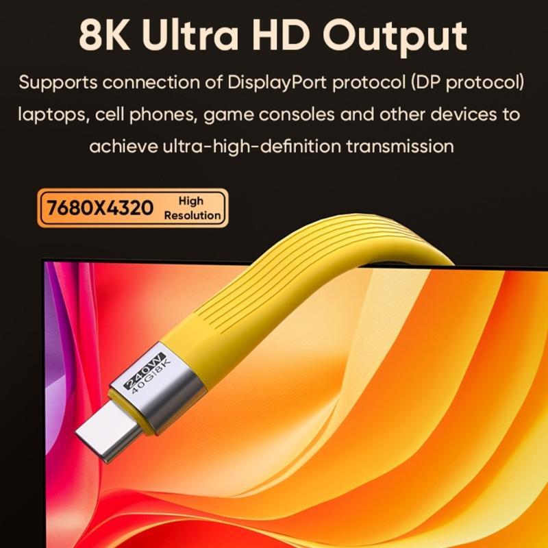 Type C To Type C Flexible Ribbon Cable 240W Power Delivery Fase Charging 40Gbps Data Transmission 8K  Support