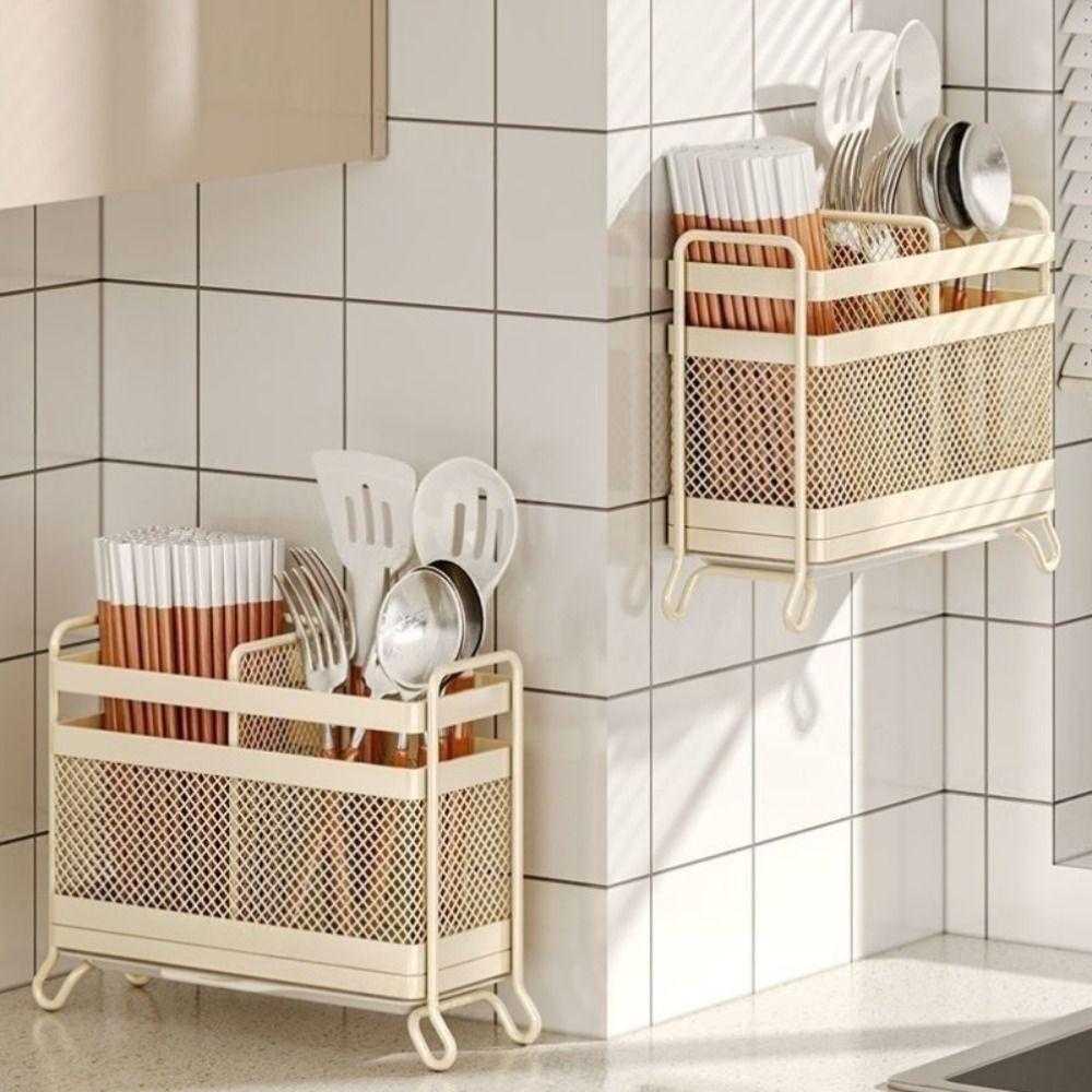Multi Compartment Cutlery Draining Rack Wall Mounted Chopsticks Storage Holder Home Use