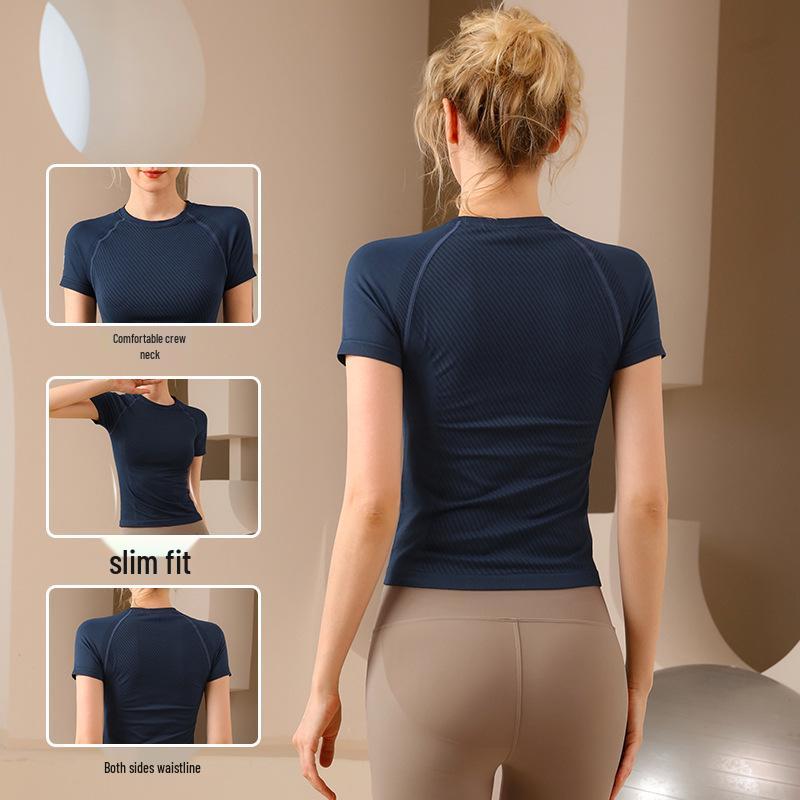 Cross-Border Slimming Quick-Dry Sport T-Shirt - Elastic, Breathable, Short-Sleeve, New Style Yoga Top