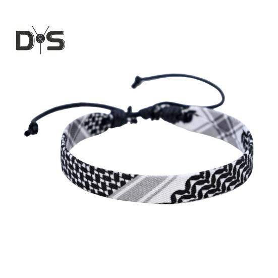 

Регулируемый плетеный ремешок на руку с традиционными узорами, платок с геометрическим точечным принтом, стильный плетеный браслет, соответствующий цвету, браслет черный белый