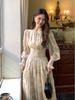 Coffee Break French Floral Chiffon Dress Women's Long Models Early and Early Autumn New Models Super Good-looking Waist Long Dress