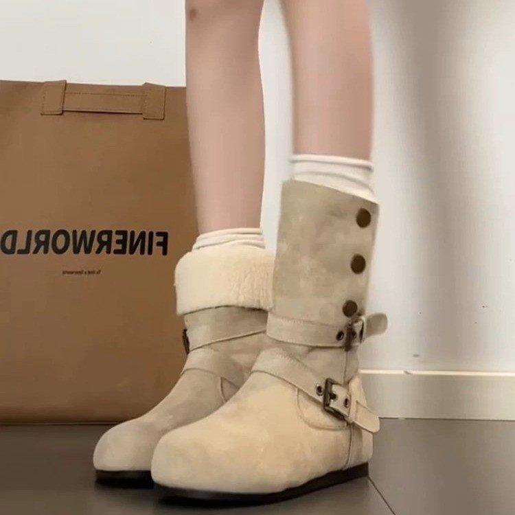 Women's thick bottom two wear winter lightweight warm fur one plush snow boots non-slip wear casual sports Martin cotton boots