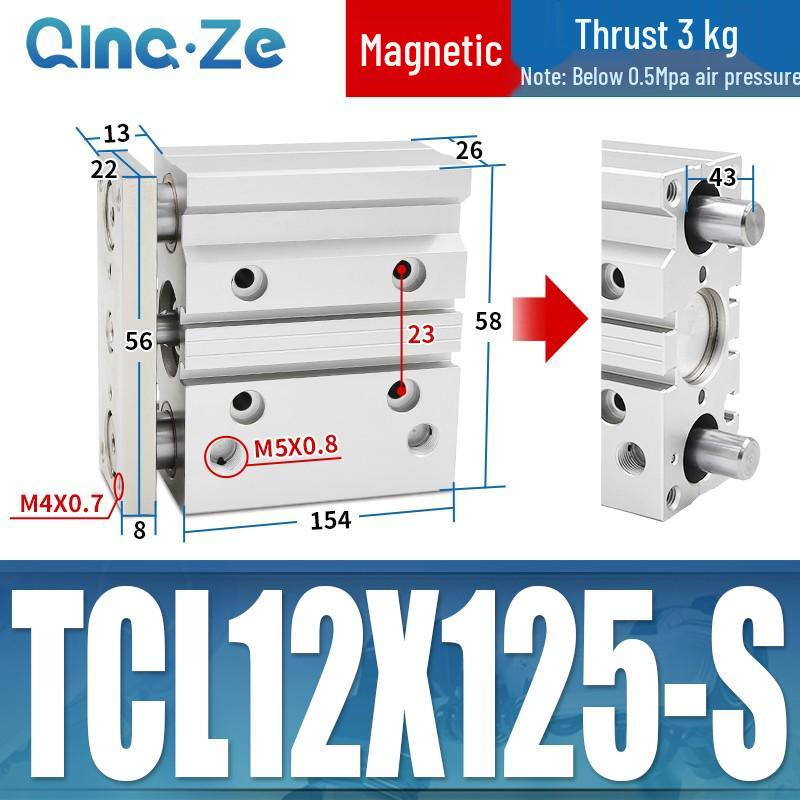 Kompaktowy pneumatyczny wielotłoczkowy cylinder trójosiowy TCL (12/16/20/10-100S)