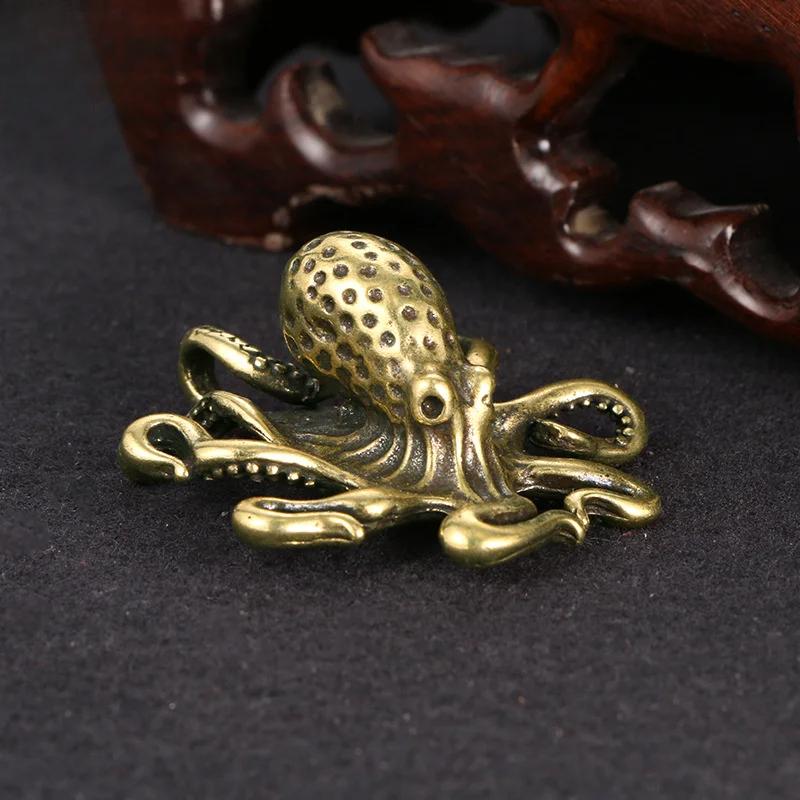 Solid Brass Octopus Animal Figurines Miniatures Desktop Ornament Accessories Creative Table Tea Pet Craft Home Decorations Retro