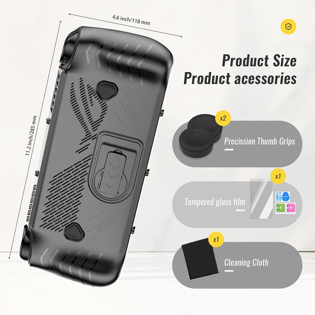 For Asus ROG Ally X TPU Protector Shell Sleeve W/ Thumb Stick Cap Tempered Glass Screen Protector with Stand Shell Sleeve Case