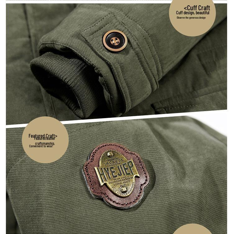 Men's Mid-Length Winter Cotton Coat with Velvet, Multi-Pocket, Thickened, Plus Size - Ideal for Middle-Aged and Elderly