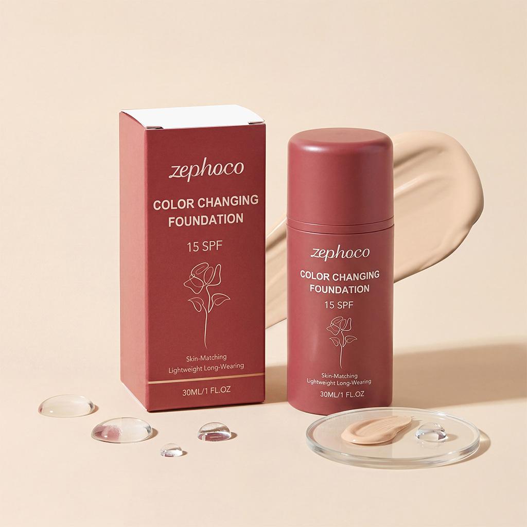 Zephoco Temperature Color Changing Foundation Liquid, Lightweight Hydrating Makeup for Natural Glow, Even Skin Tone Blendable 30ml