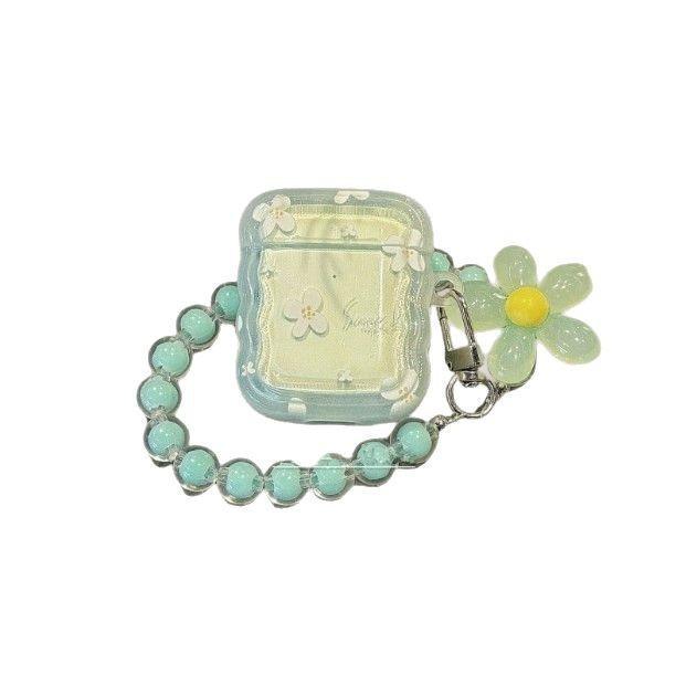 Applicable To Apple AirPods 1/1/1/1 Generation Pro1 Bluetooth Headset Case Soft Case, Ice Through Green Flower