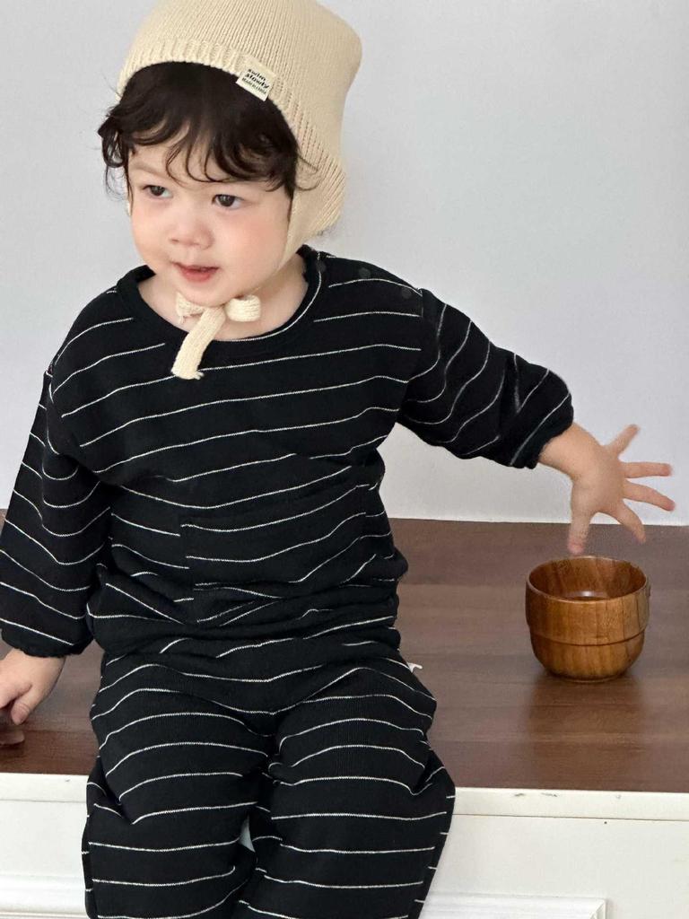 Höst 2025 Koreansk Stil Pojkars Tecknat Tryck Raglanärm Tvådelat Set