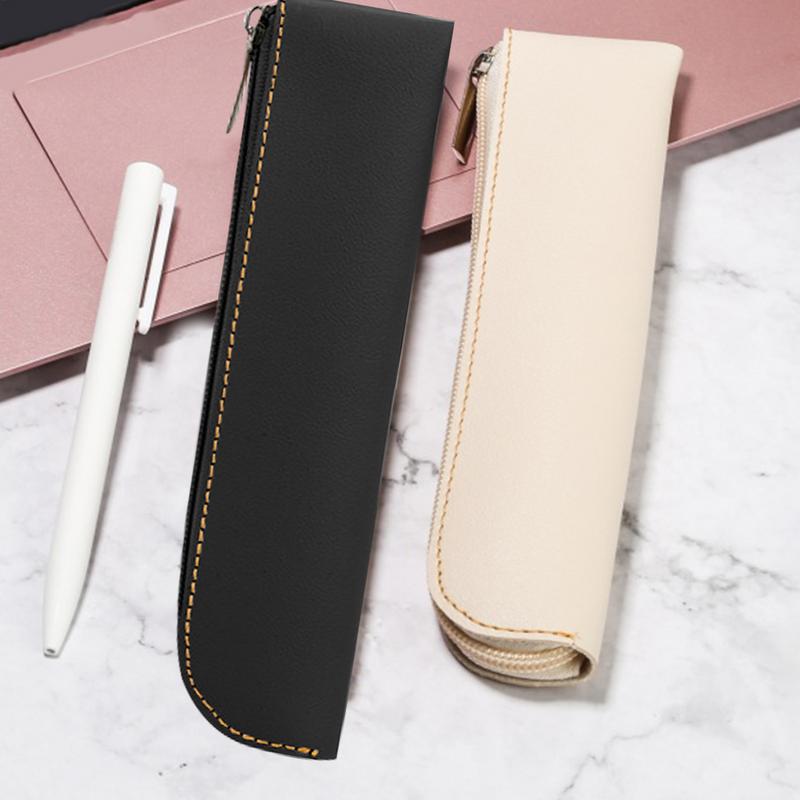 pencil case Pouch Portable Slim Stationery Organizer with Zipper PU Leather Large Capacity School Supplies for Students & Work