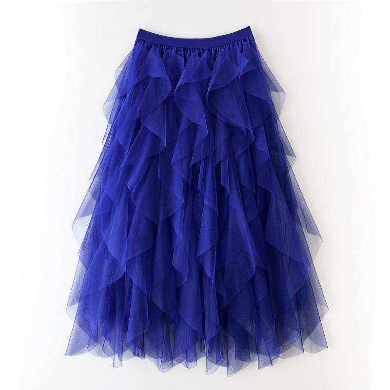 Manufacturer, Elastic Waist Fashionable Versatile and Thin Mesh Stitching Irregular Medium and Long Skirt