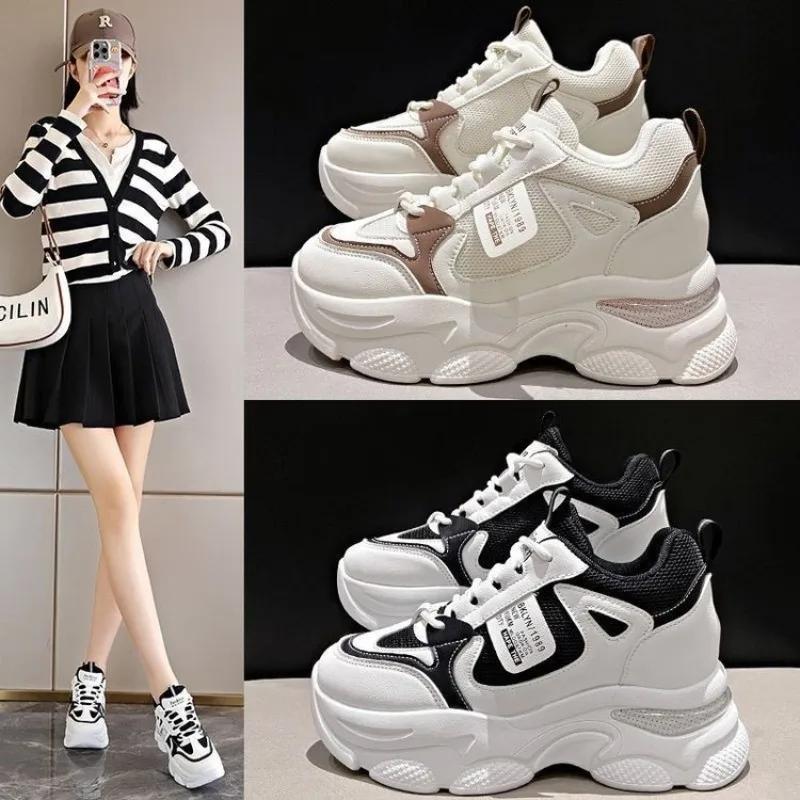 Fashion 2024 New White Black Casual Shoes Ladies Vulcanized Shoe High Platform Leather Sneakers Woman Summer Women Chunky Sneaker 35-40