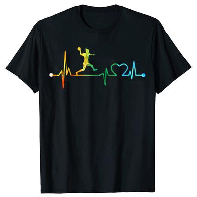 Funny Handball Heartbeat Watercolor T Shirts Men Women Pure Cotton Humor Streetwear Tee Shirt Short Sleeve Unisex Loose Clothing