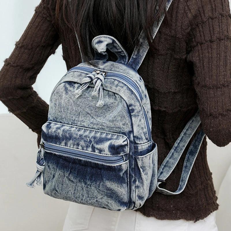 Denim Cowboy Backpack Large Capacity Air Cushion Belt External Frame Soft Handle Comfort Unisex College Travel Backpack