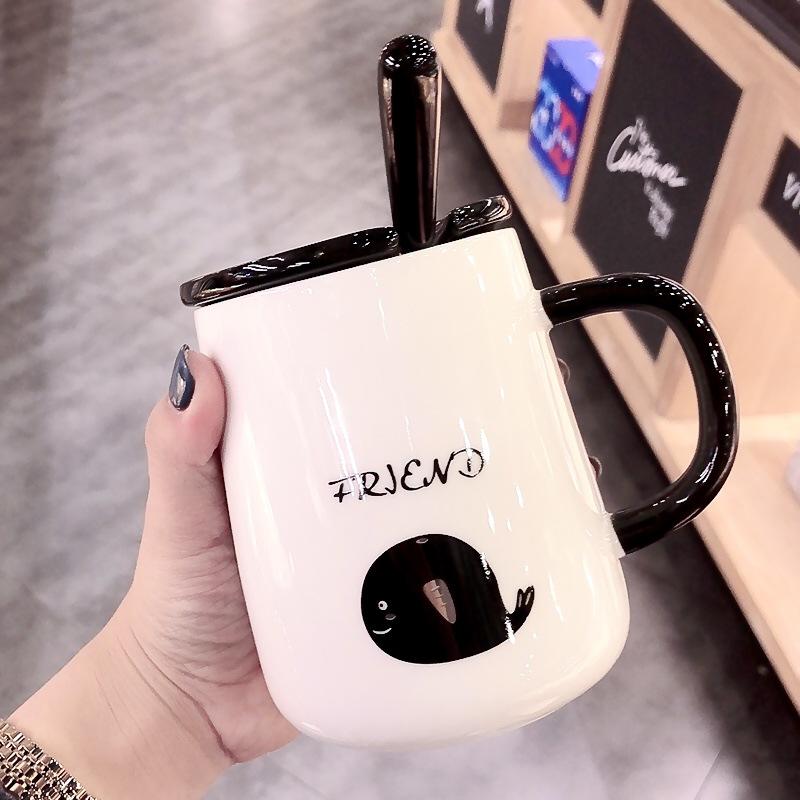 

Кружка в скандинавском стиле с крышкой и ложкой, парная керамическая чашка, женская, креативная, для дома, офиса, для завтрака, кофе, воды, мужская 401-500ml