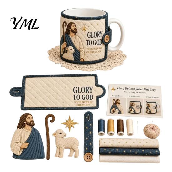 Holiday Crafting Projects for Beginners Christmas Faith Mug Cozy Sewing Kit, DIY Quilted Religious Wrap Craft Handmade Fabric Christian Sleeve Making