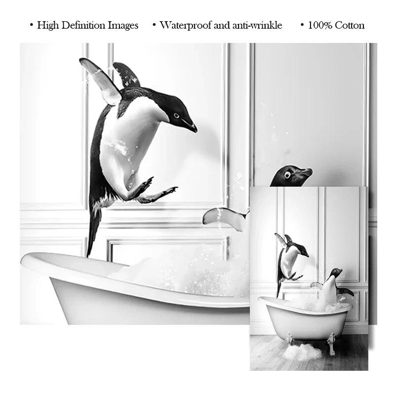 Black White Animals Elephant Penguin Giraffe In Tub Bathroom Wall Art Canvas Painting Posters and Prints Wall Picture Room Decor